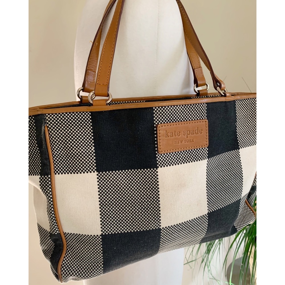 Kate Spade New York Plaid Canvas Tote Shoulder bag Black/ White Plaid